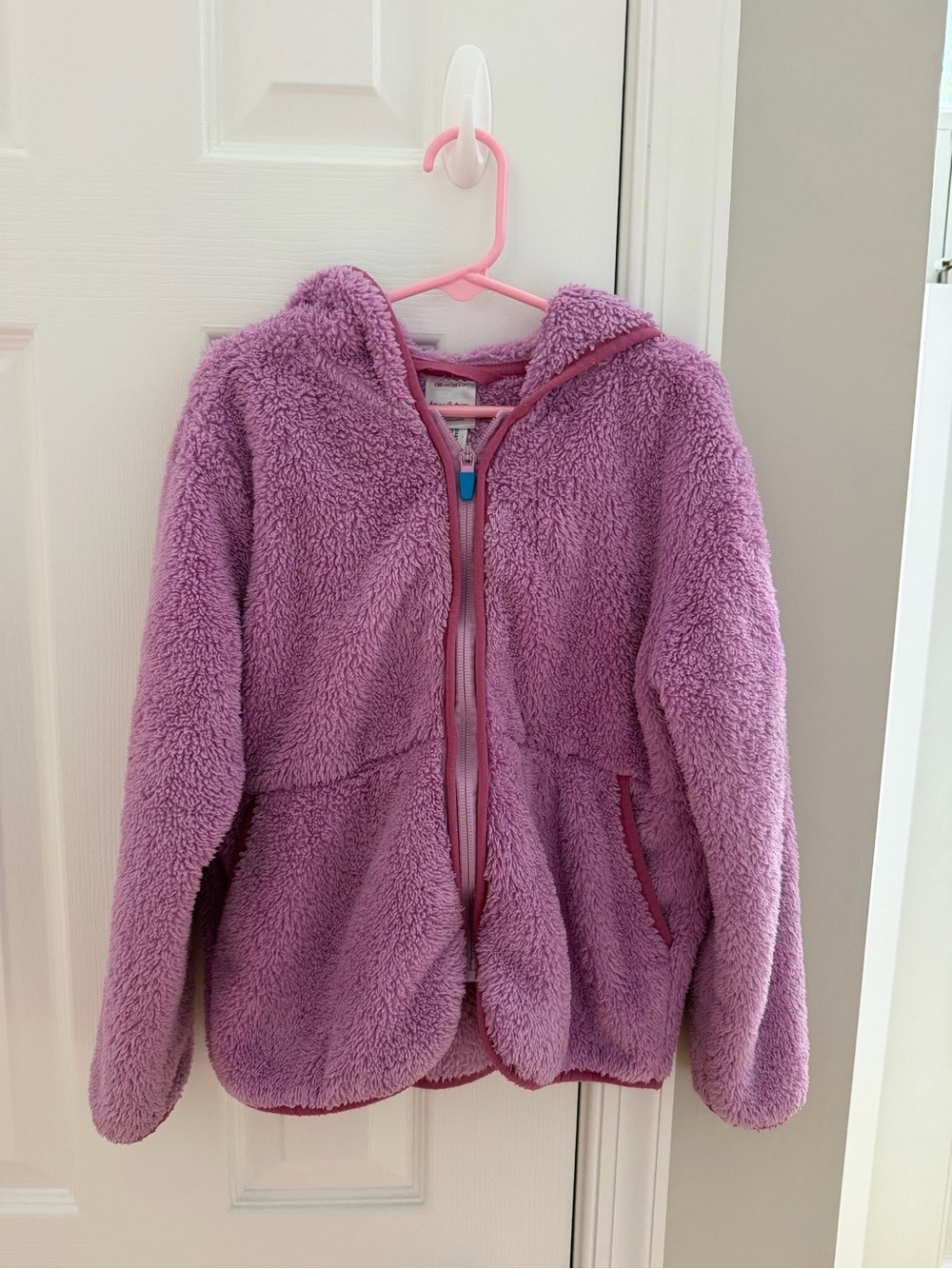 Hanna Andersson Plush Hooded Sherpa Jacket in Light Pink/Purple